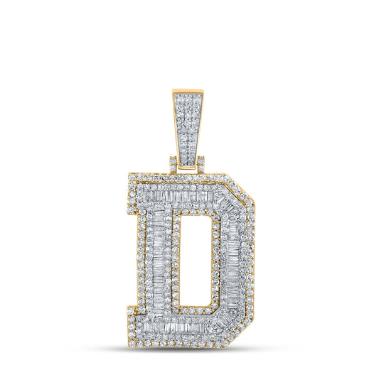 10K Two-tone Gold Mens Baguette Diamond Initial Letter Charm Pendant