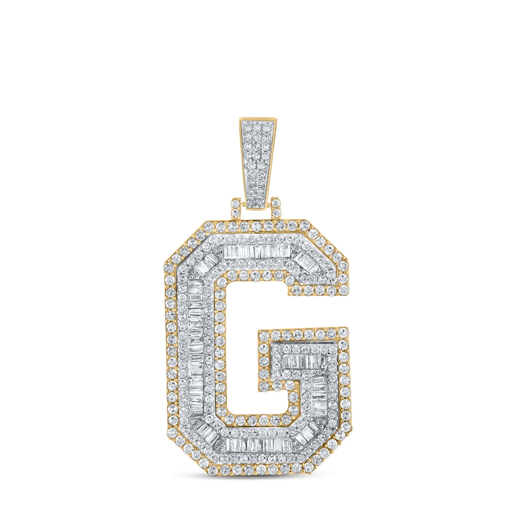 10K Two-tone Gold Mens Baguette Diamond Initial Letter Charm Pendant