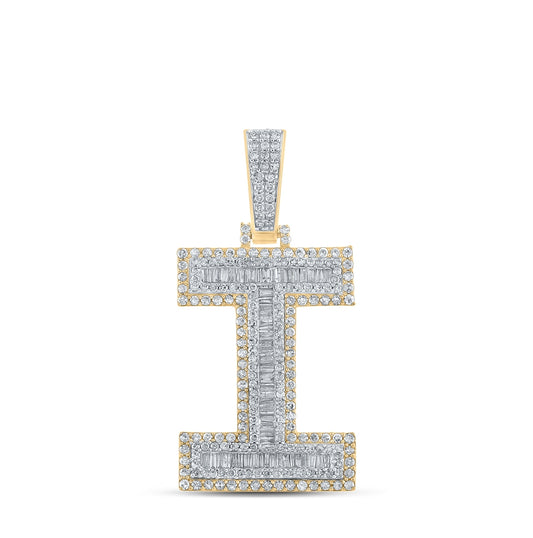 10K Two-tone Gold Mens Baguette Diamond Initial Letter Charm Pendant