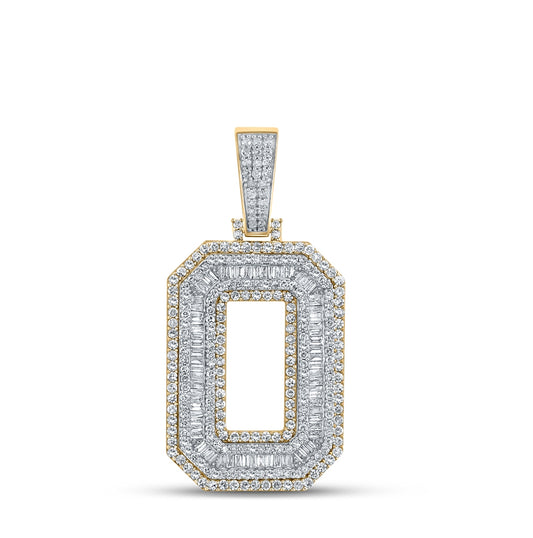 10K Two-tone Gold Mens Baguette Diamond Number 0 Charm Pendant 2-1/5 Cttw, Length: 1.81 In, Width: 0.92 In