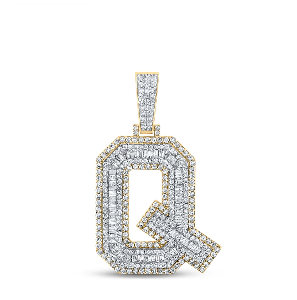 10K Two-tone Gold Mens Baguette Diamond Initial Letter Charm Pendant