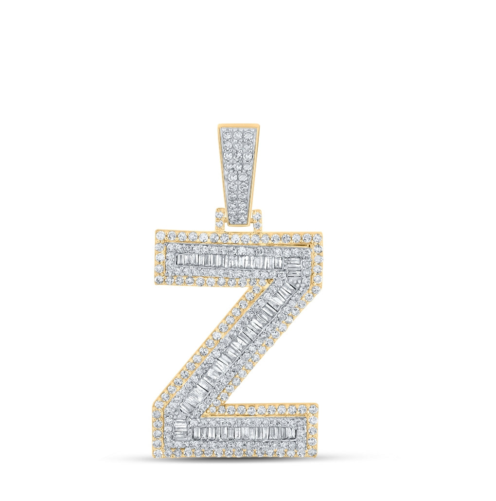 10K Two-tone Gold Mens Baguette Diamond Initial Letter Charm Pendant