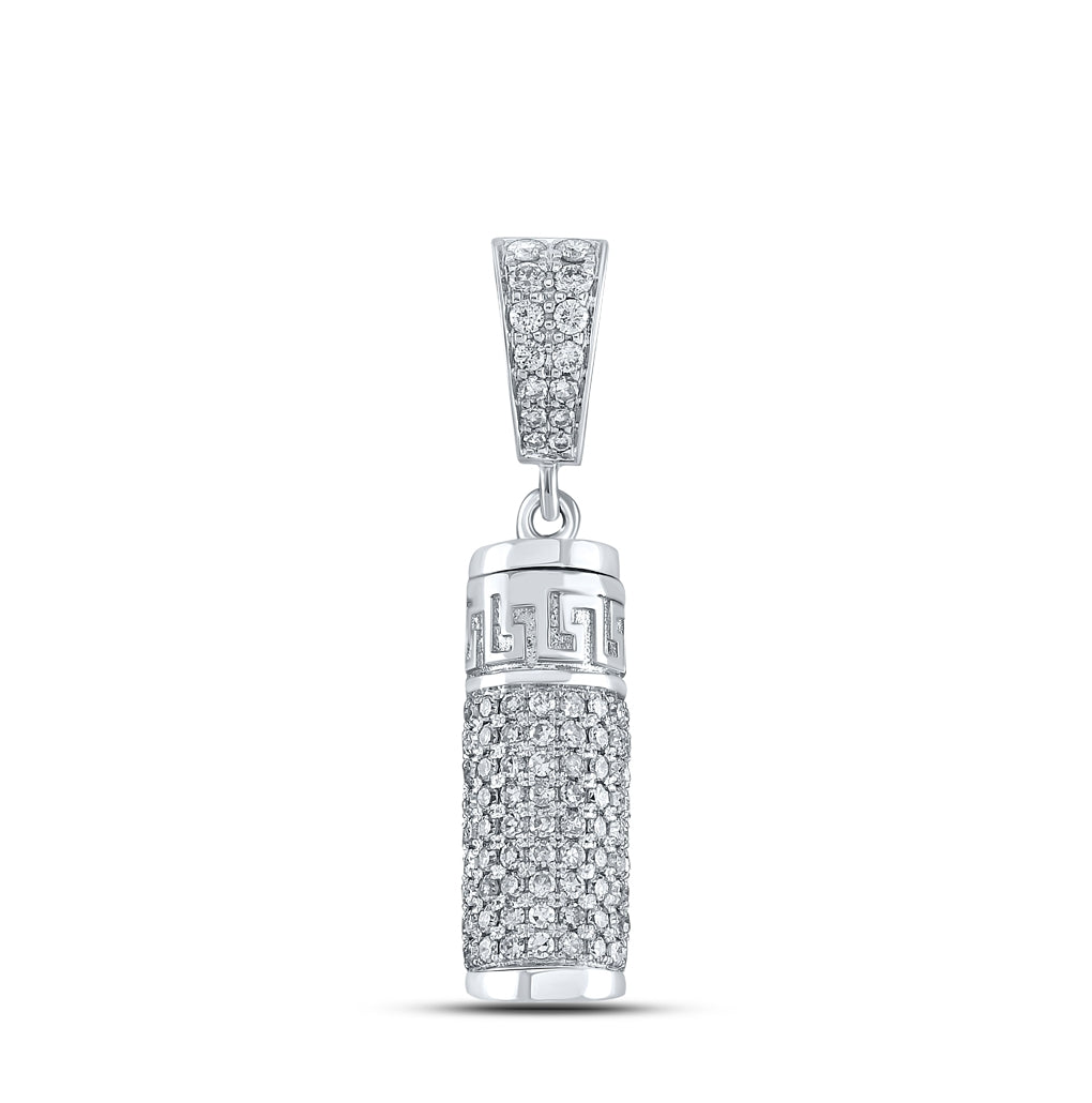 10K White Gold Mens Round Diamond Urn Cylinder Charm Pendant 1 Cttw
