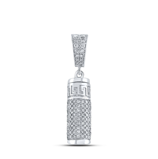 10K White Gold Mens Round Diamond Urn Cylinder Charm Pendant 1 Cttw