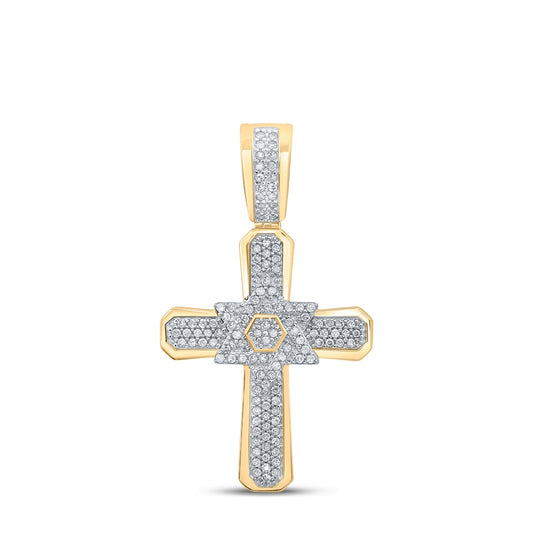 10K Yellow Gold Men's Round Diamond Cross Charm Pendant 1/3ctw