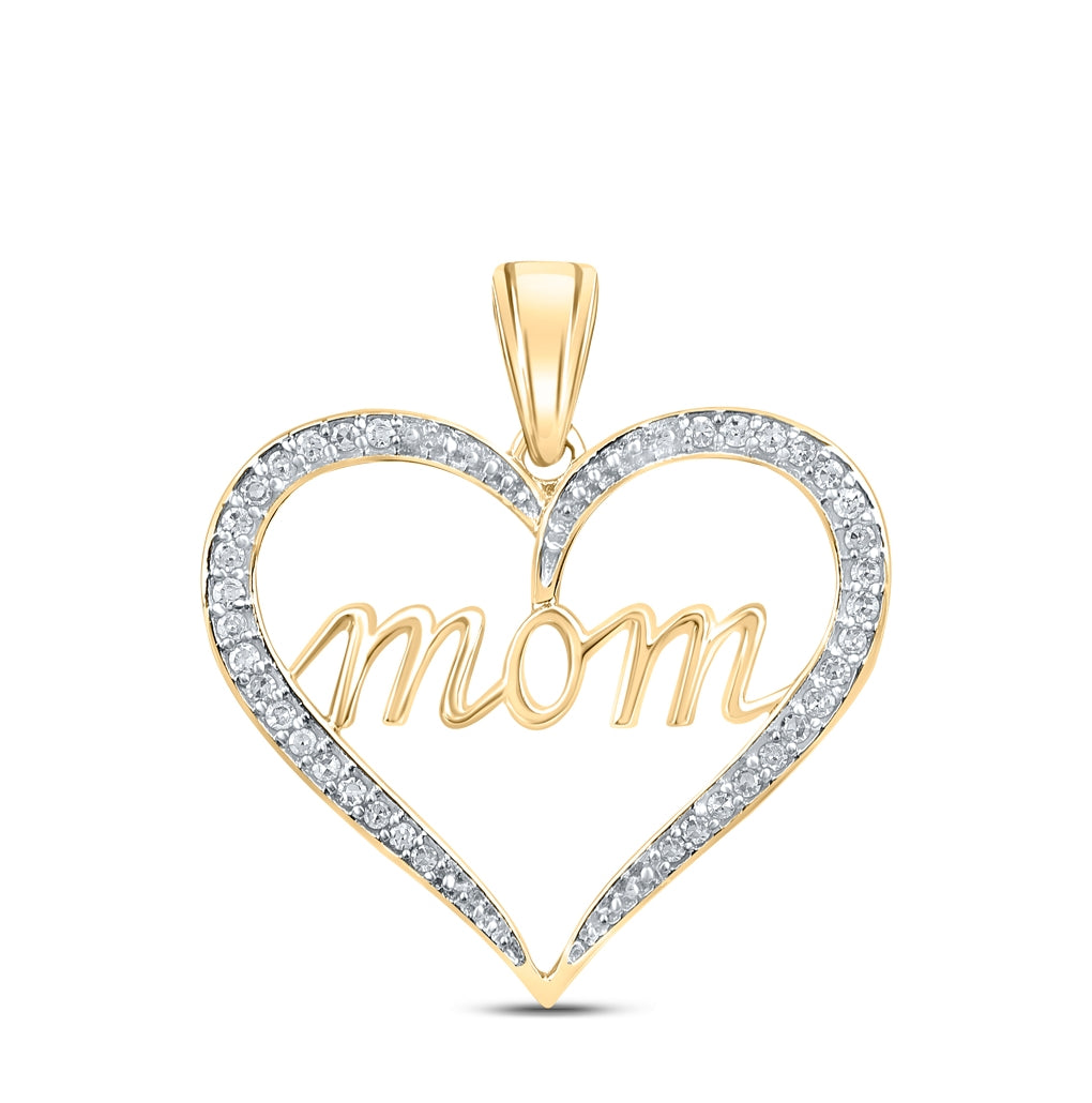 10K Yellow Gold Womens Round Diamond Mom Heart Pendant 1/10 Cttw