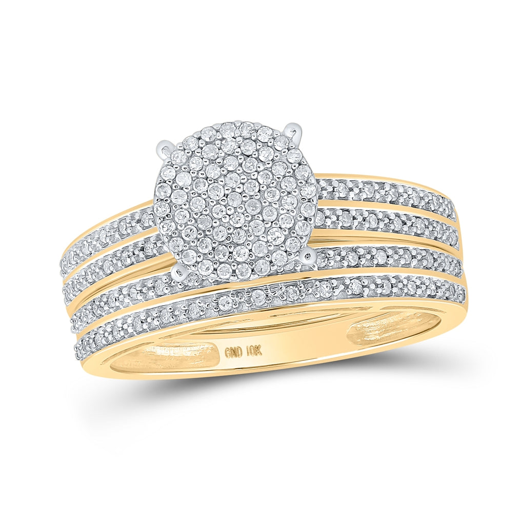 10K Yellow Gold His Hers Round Diamond Cluster Matching Wedding Set 3/8ctw, Womens Size: 5-10, Mens Size: 7-13