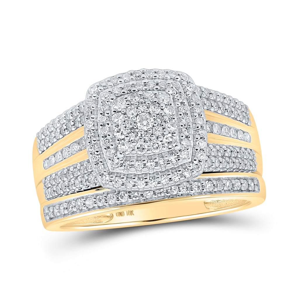 10K Yellow Or White Or Rose Gold His Hers Round Diamond Cluster Matching Wedding Set 3/4 Cttw, Womens Size: 5-10, Mens Size: 7-13