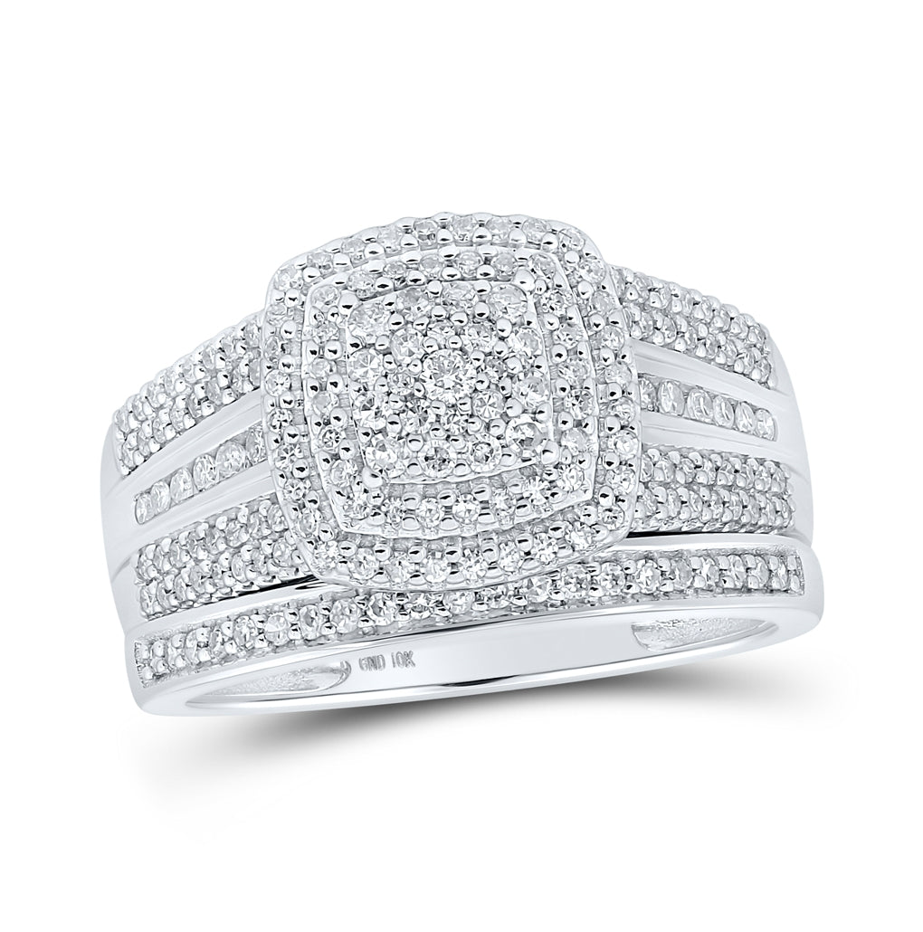 10K Yellow Or White Or Rose Gold His Hers Round Diamond Cluster Matching Wedding Set 3/4 Cttw, Womens Size: 5-10, Mens Size: 7-13