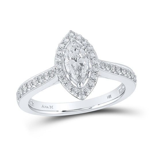 14K White Gold Marquise Diamond Halo Bridal Wedding Engagement Ring 1 Cttw, Womens Size: 5-10