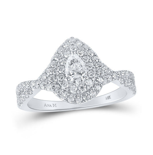 14K White Gold Pear Dia. Halo Wedding Engagement Ring 1ctw, Women's Size: 5-10