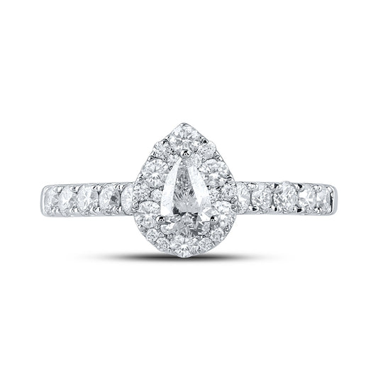 14K White Gold Pear Diamond Halo Bridal Wedding Engagement Ring 1ctw, Women's Size: 5-10