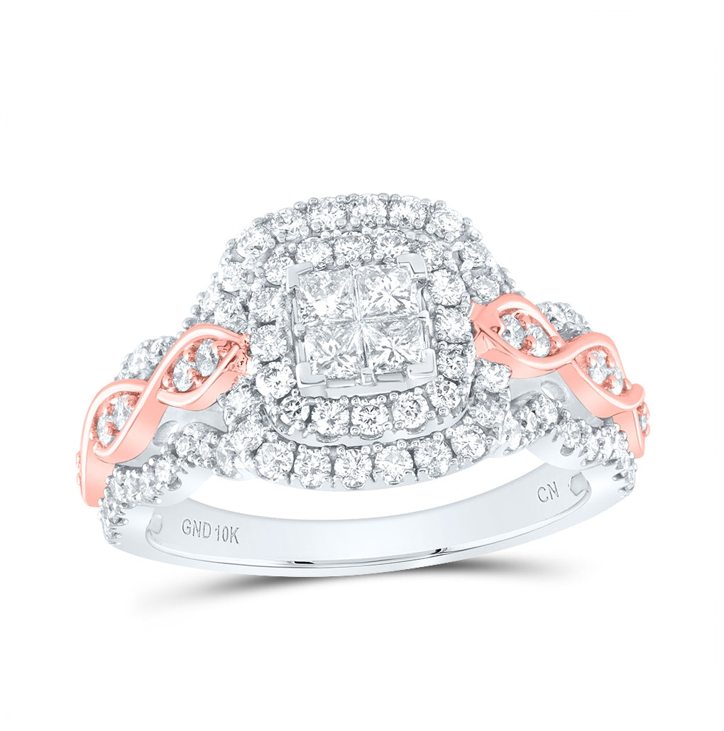 10K Two-tone Gold Princess Diamond Square Bridal Wedding Engagement Ring 1 Cttw, Womens Size: 5-10