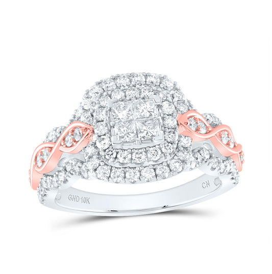 10K Two-tone Gold Princess Diamond Square Bridal Wedding Engagement Ring 1 Cttw, Womens Size: 5-10