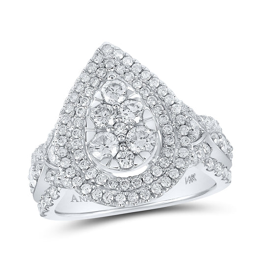14K White Gold Round Diamond Tear Bridal Wedding Engagement Ring 1-1/2 Cttw, Womens Size: 5-10