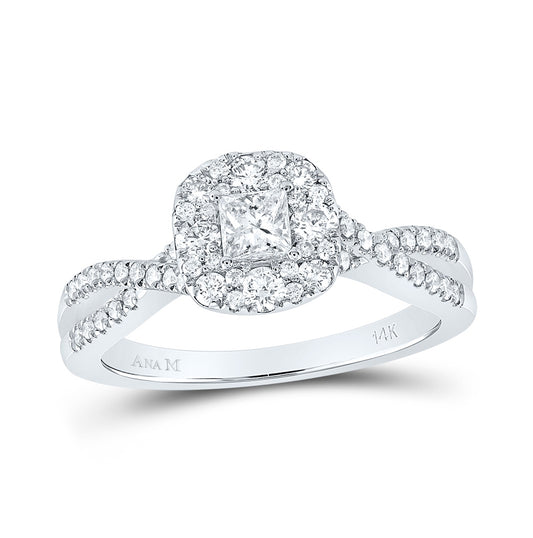 14K White Gold Princess Diamond Halo Bridal Wedding Engagement Ring 3/4ctw, Womens Size: 5-10