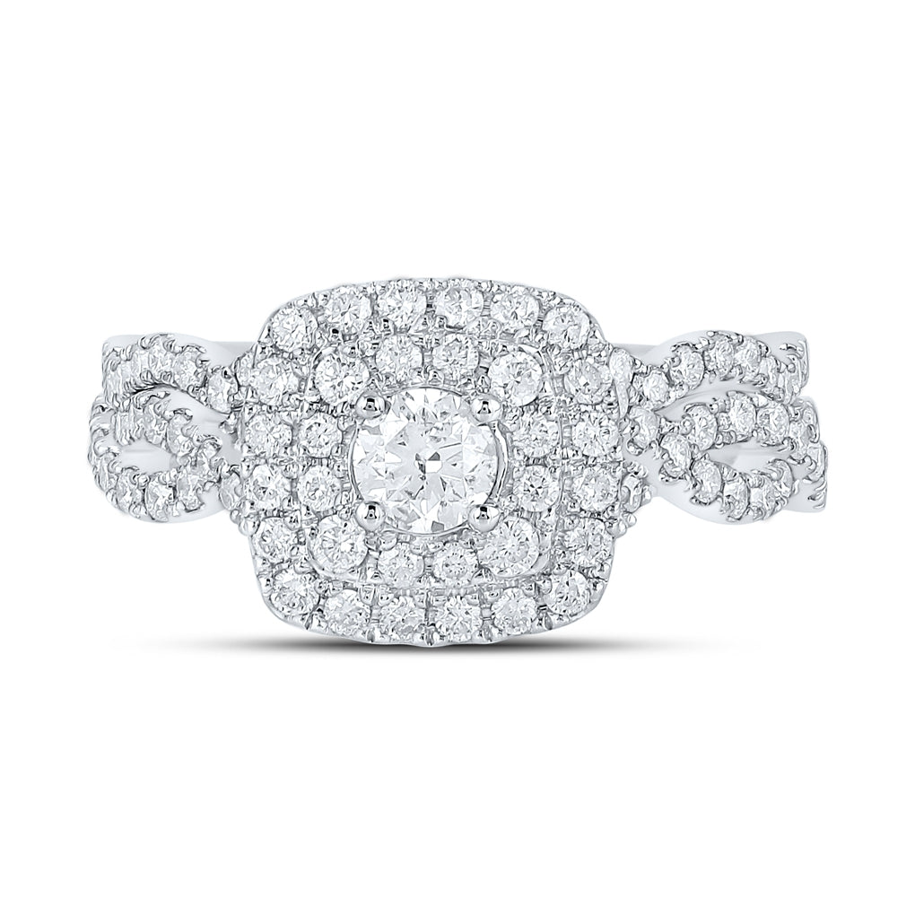 14K White Gold Round Diamond Halo Bridal Wedding Band Set 1ct, Women's Sz: 5-10