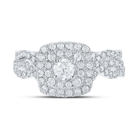 14K White Gold Round Diamond Halo Bridal Wedding Band Set 1ct, Women's Sz: 5-10