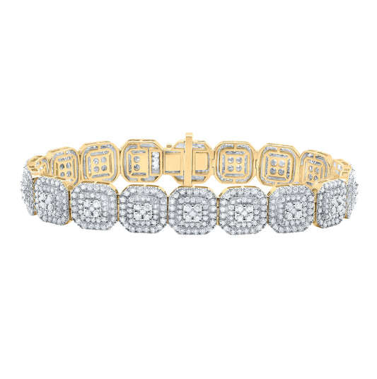 10K Yellow Gold Womens Round Diamond Square Link Bracelet 9-7/8 Cttw