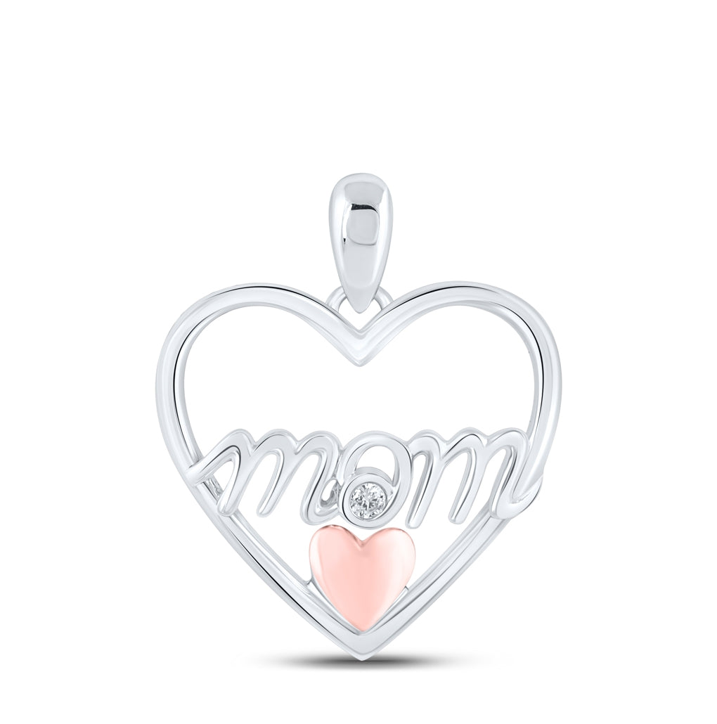 Sterling Silver Womens Round Diamond Mom Heart Pendant .02ctw