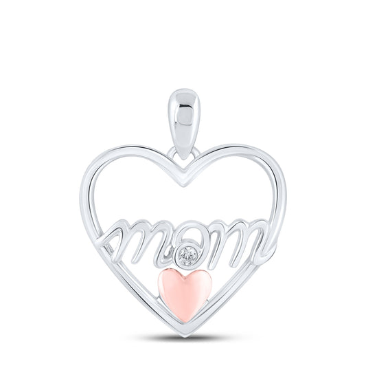 Sterling Silver Womens Round Diamond Mom Heart Pendant .02ctw