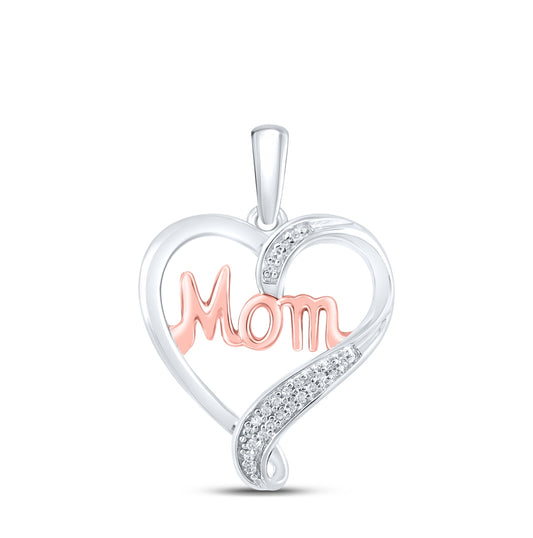 Sterling Silver Womens Round Diamond Mom Heart Pendant 1/20ctw
