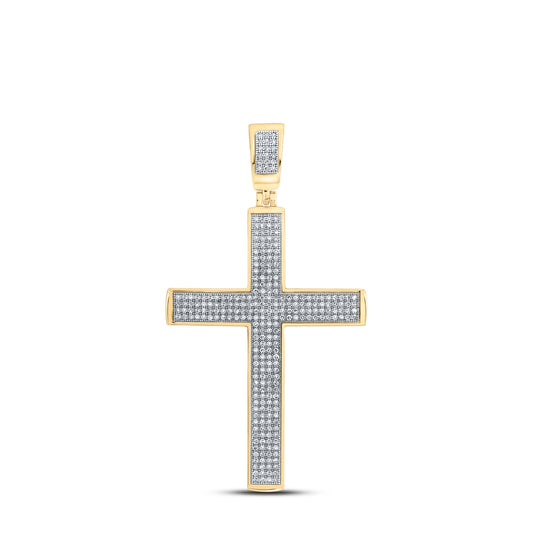 10K Yellow Gold Men's Round Diamond Cross Charm Pendant 3/4ctw