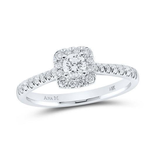 14K White Gold Round Diamond Halo Bridal Wedding Engagement Ring 1/2ctw, Womens Size: 5-10