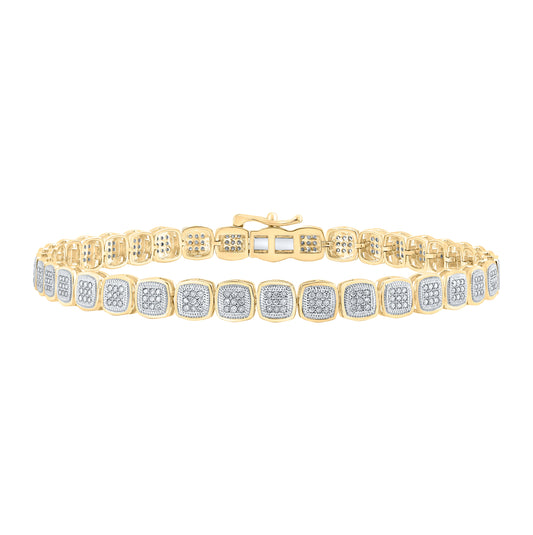 10K Yellow Gold Mens Round Diamond Square Link Bracelet 1 Cttw