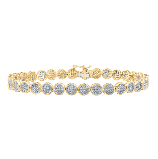 10K Yellow Gold Mens Round Diamond Circle Button Link Bracelet 1 Cttw