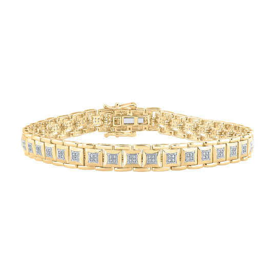10K Yellow Gold Mens Round Diamond Square Link Bracelet 1/2 Cttw