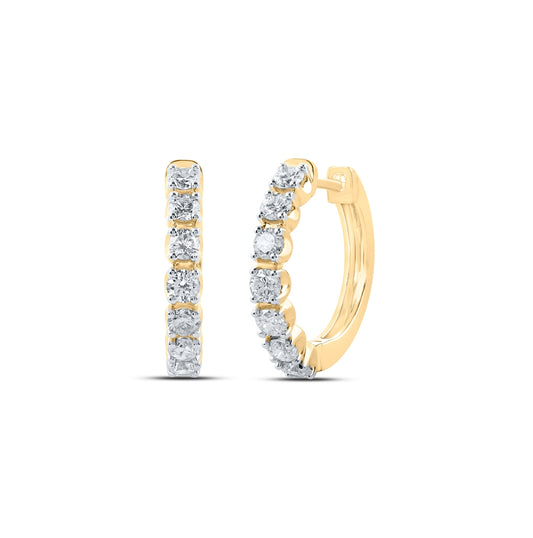 10K Yellow Gold Womens Round Diamond Hoop Earrings 1 Cttw