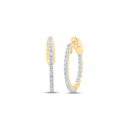 10K Yellow Gold Womens Round Diamond Inside Outside Hoop Earrings 1/2 Cttw