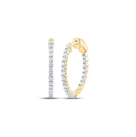 10K White Or Yellow Gold Womens Round Diamond Hoop Earrings