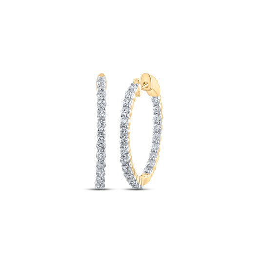 10K White Or Yellow Gold Womens Round Diamond Hoop Earrings