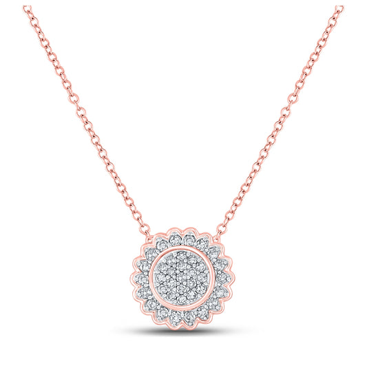 10K Rose Gold Womens Round Diamond 18-inch Cluster Pendant 1/5 Cttw, Length: 17.5 In