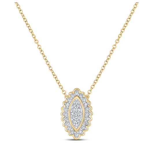 10K Yellow Or White Or Rose Gold Womens Round Diamond Vertical Oval Necklace