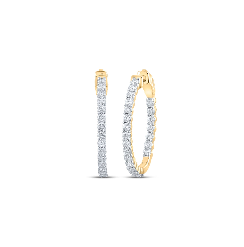 10K White Or Yellow Gold Womens Round Diamond Hoop Earrings