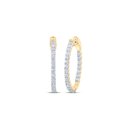 10K White Or Yellow Gold Womens Round Diamond Hoop Earrings