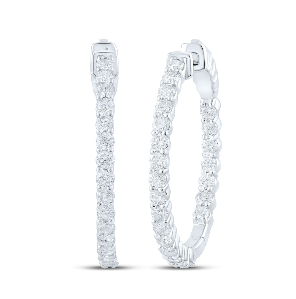 10K White Or Yellow Gold Womens Round Diamond Hoop Earrings