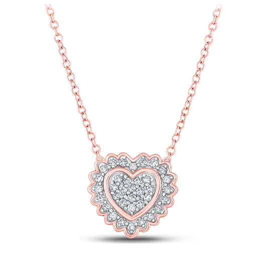 10K Rose Gold Women's Round Diamond Heart Pendant 1/5ctw