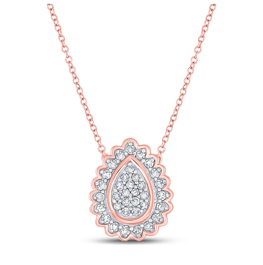 10K Rose Gold Womens Round Diamond Teardrop Necklace 1/5 Cttw, Length: 17.5 In