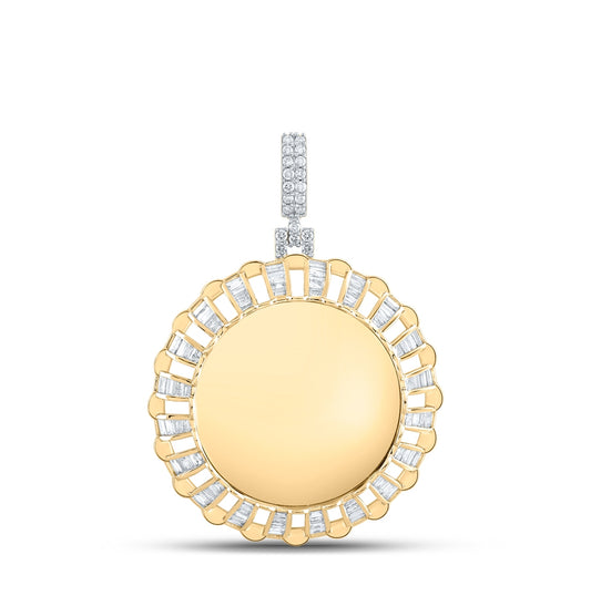 10K Yellow Gold Mens Baguette Diamond Memory Circle Charm Pendant 1 Cttw, Length: 1.87 In, Width: 1.33 In