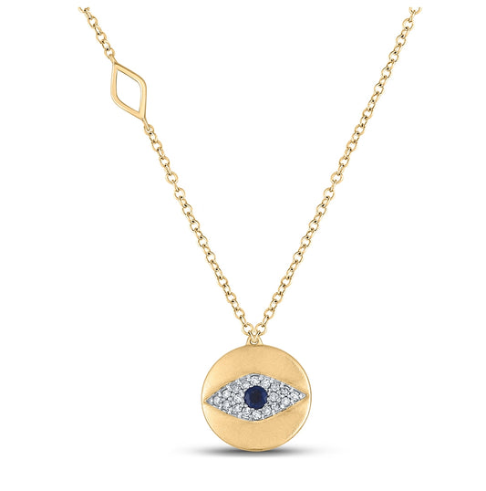 10K Yellow Or White Or Rose Gold Womens Princess Blue Sapphire Evil Eye Necklace