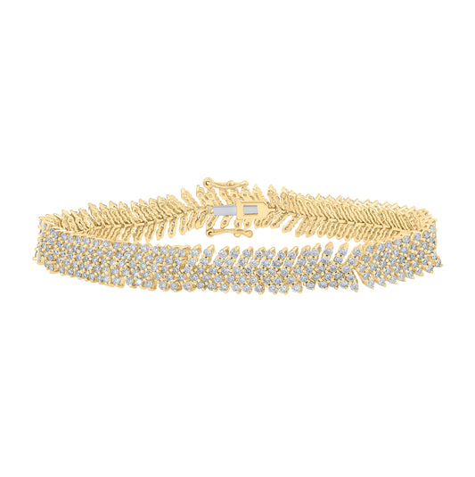 10K Yellow Gold Womens Round Diamond Fashion Bracelet 7-1/5 Cttw