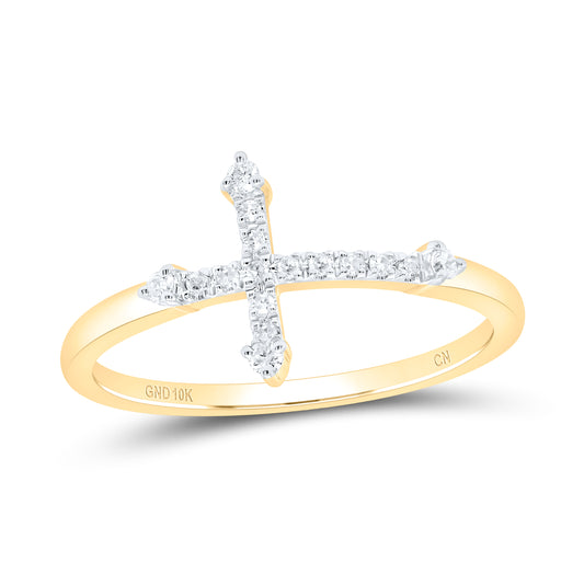 10K Yellow Or White Or Rose Gold Womens Round Diamond Cross Ring , Womens Size: 5-10