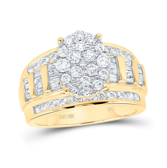 10K Yellow Gold Round Dia. Cluster Wedding Engagement Ring 1-1/2ctw, Women's Size: 5-10