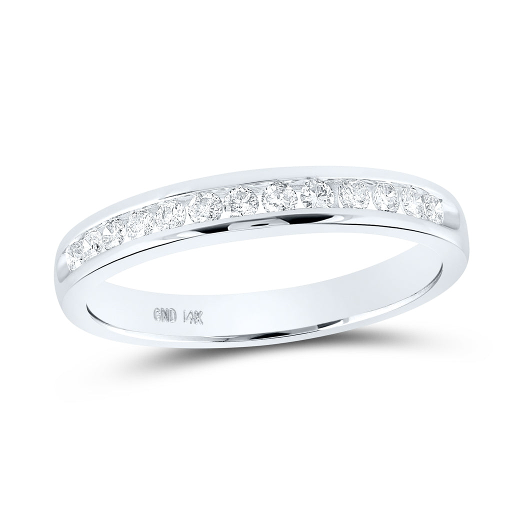 14K White Gold Womens Round Diamond Wedding Single Channel Band 1/4 Cttw, Womens Size: 5-10