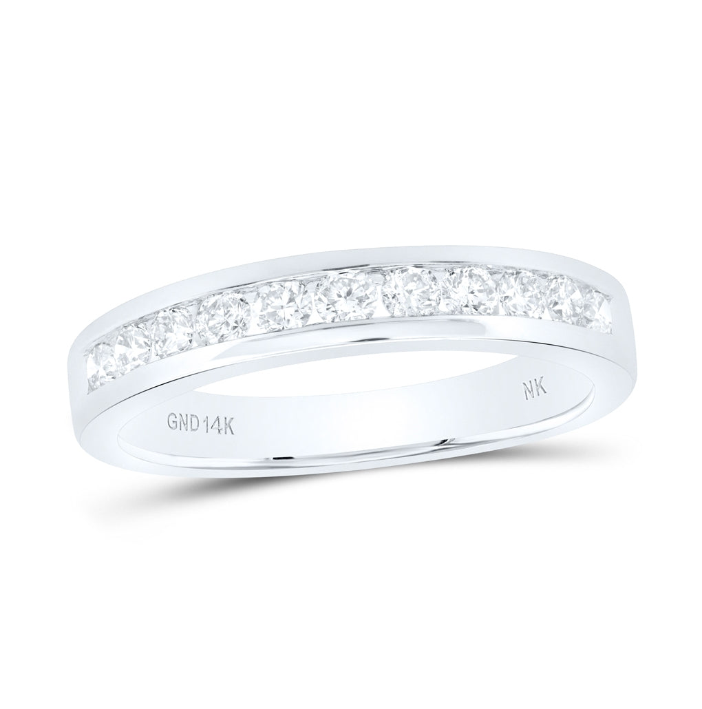 14K White Gold Womens Round Diamond Single Channel Band Ring 1/2 Cttw, Womens Size: 5-10