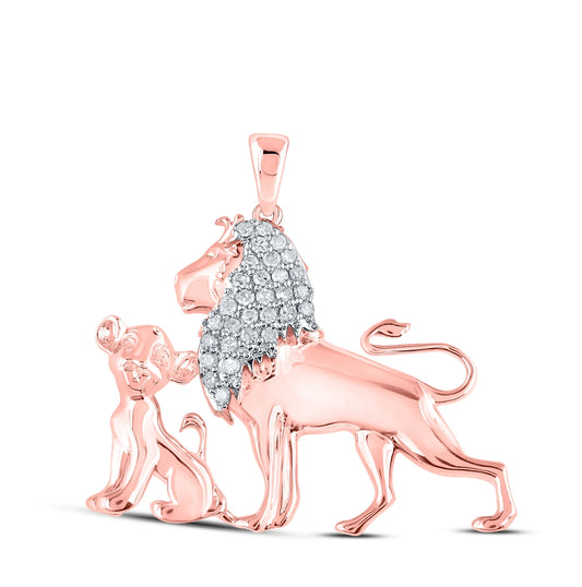10K Rose Gold Womens Round Diamond Lion Cub Animal Pendant 1/5 Cttw, Length: 0.85 In, Width: 1.12 In